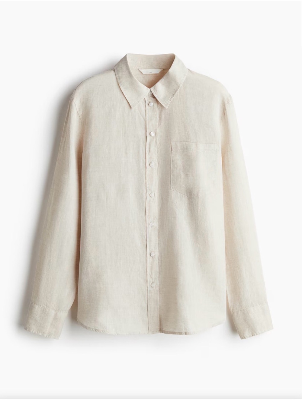H&M Women’s Light Beige Linen Long Sleeve Button-Up Shirt